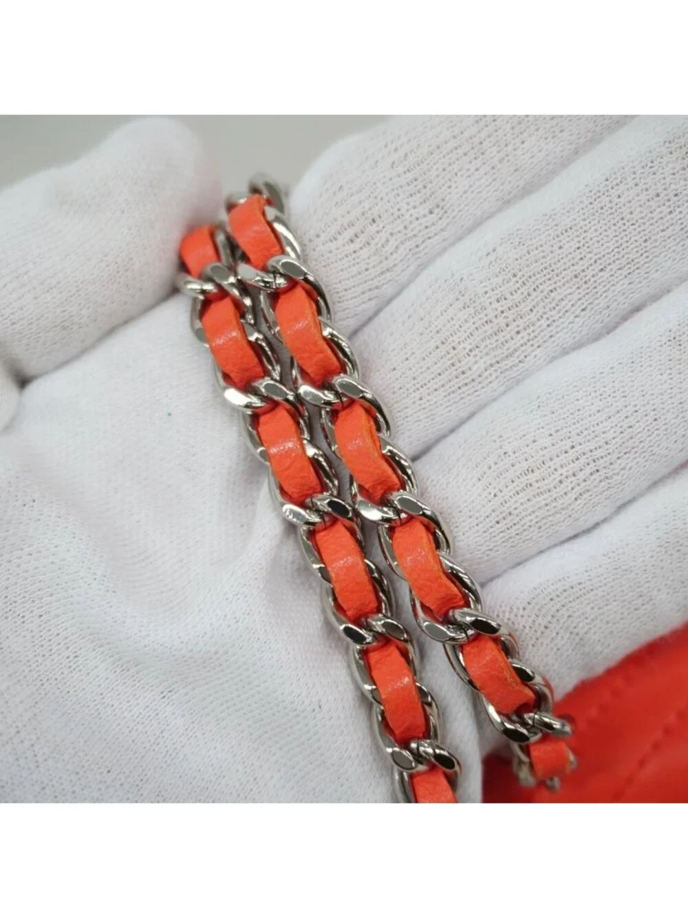 Chanel Wallet on Chain V-stitch Lambskin Orange Silver Shoulder Bag